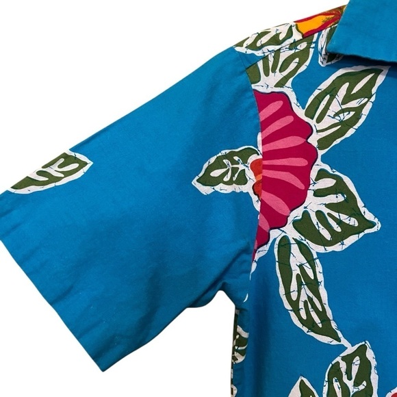 Hilo Hattie Hawaii Blue Hibiscus Short Sleeve Button Up Shirt Size XS FLAW - Picture 3 of 9